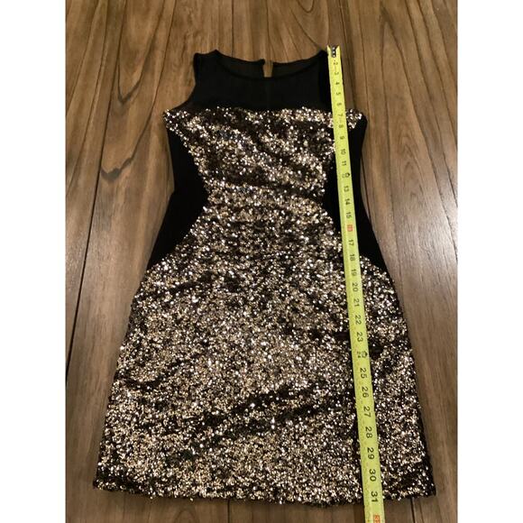 Aidan Mattox Illusion Sequined Sheath Mini Dress Sleeveless Black Gold US 0 - Picture 4 of 10
